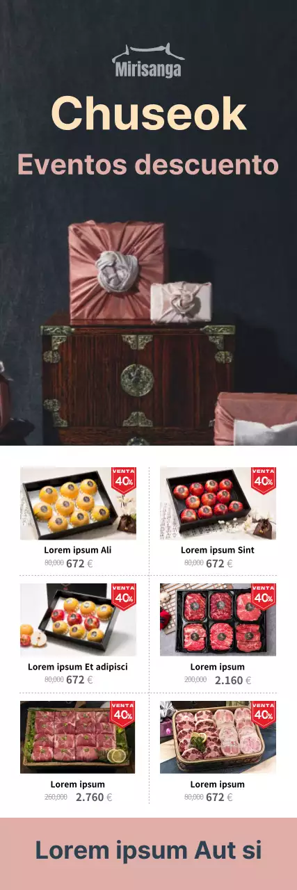 Ofertas de Chuseok con fotos de lotes de regalo envueltos en furoshiki