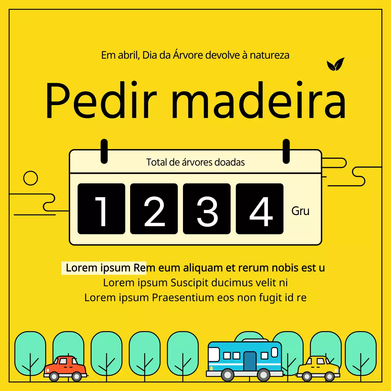 Evento de doação de árvores no Dia da Árvore com um conceito de ilustração de linhas simples sobre um fundo amarelo