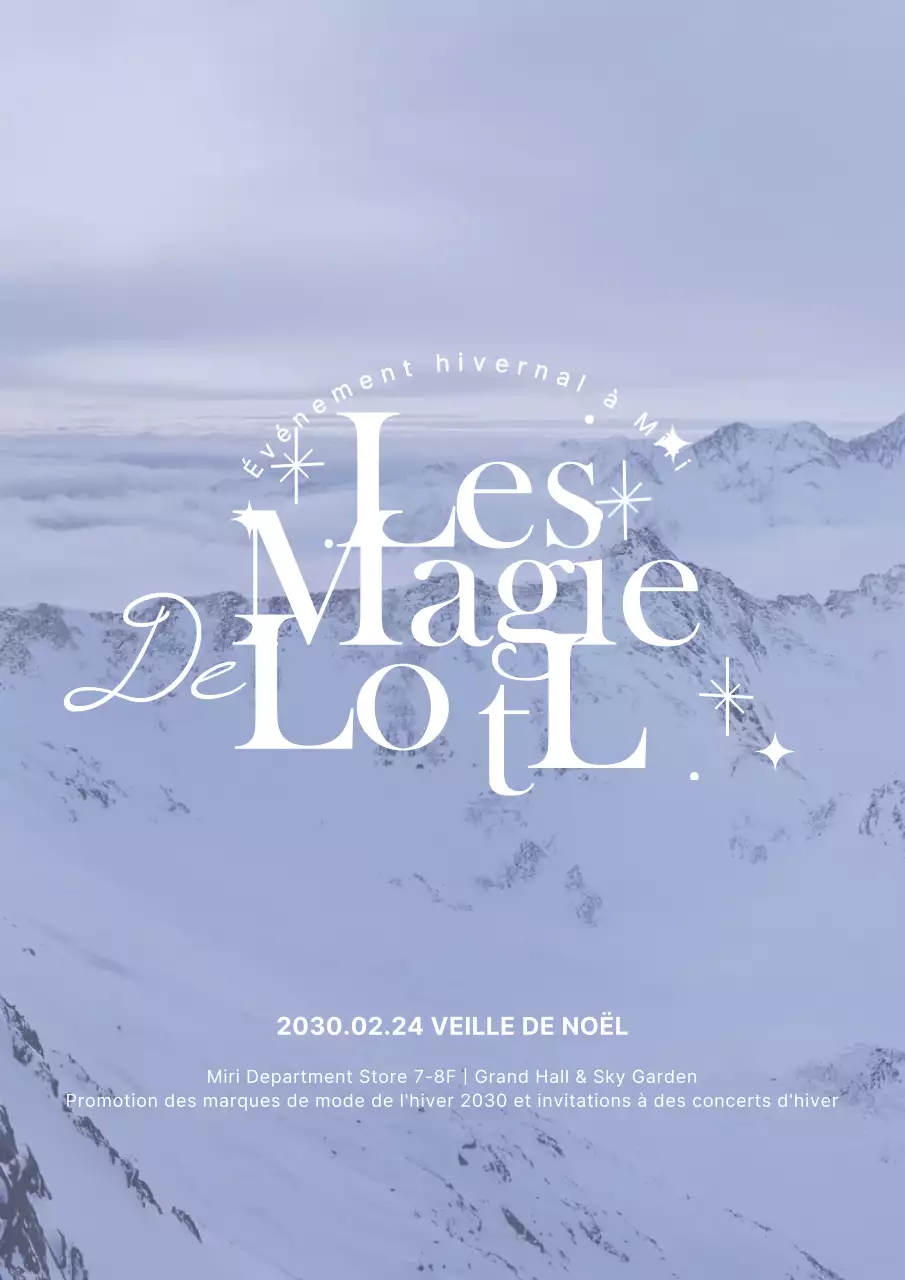 Poster vertical d'une montagne enneigée en blanc et bleu clair