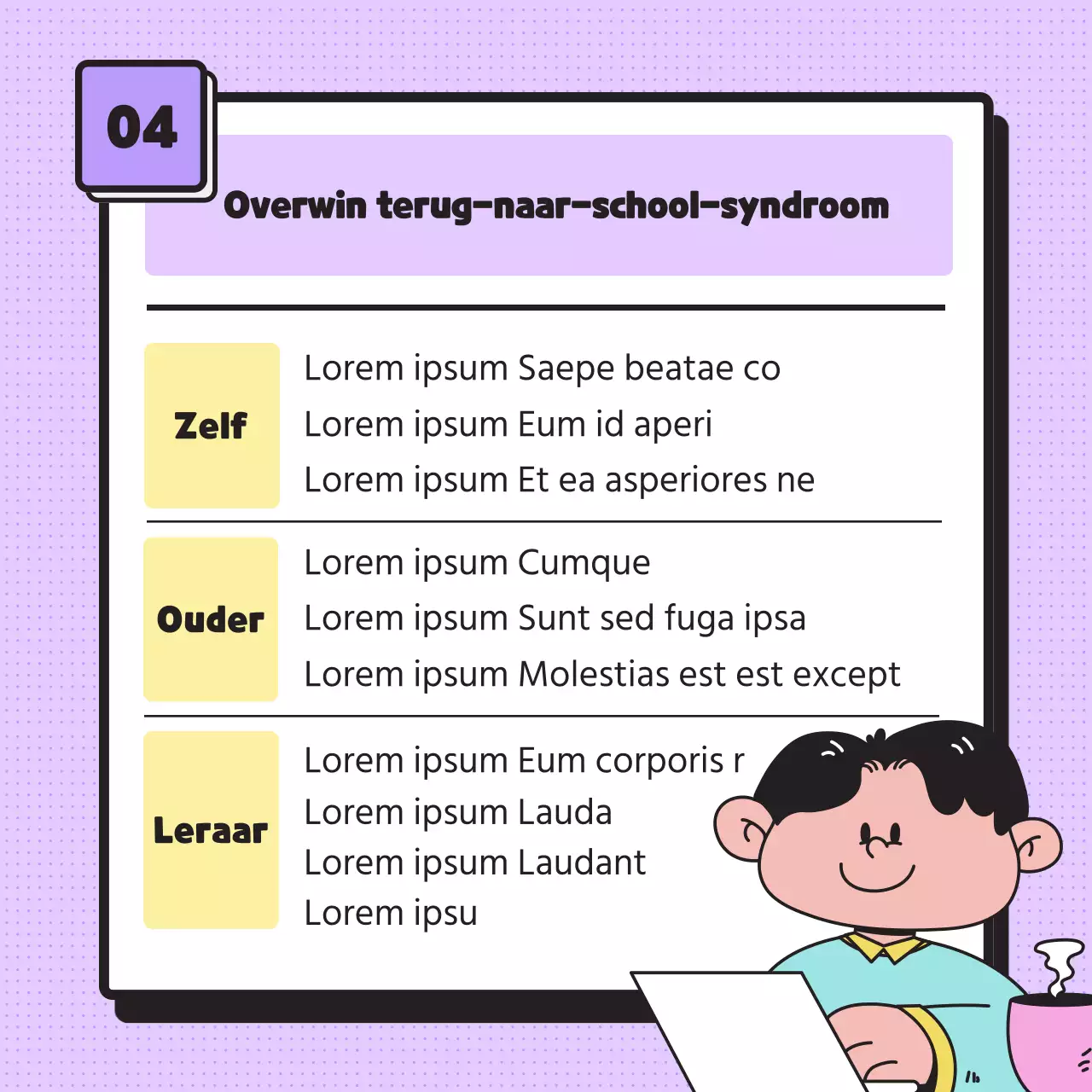 Geef informatie over het nieuwe semestersyndroom met eenvoudige pasteltinten illustraties en emoticons