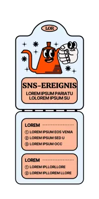 Niedlich und hip Kaffeekanne Charakter-Stil in rot und hellblau Social Media Event-Ankündigung