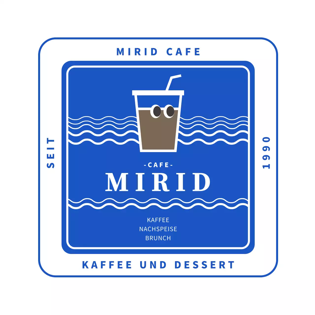 Blaue niedliche Kaffee Illustration Café Logo Untersetzer für Cafe