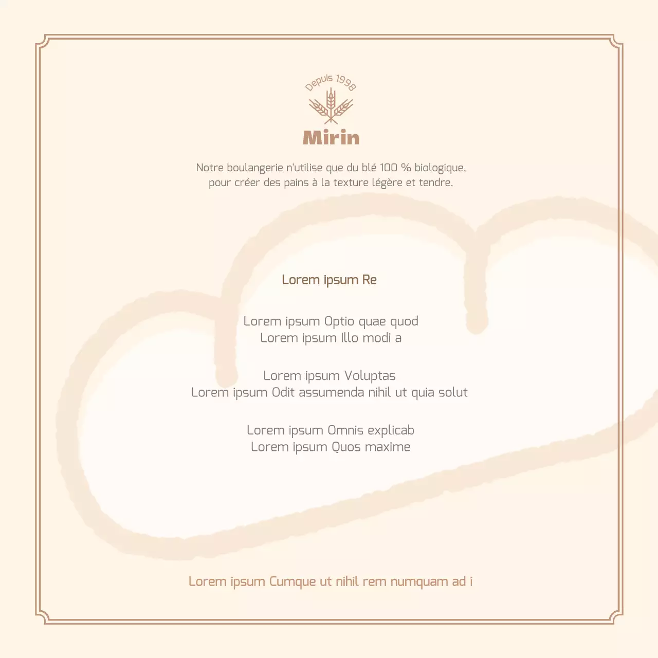 Mignonne carte postale illustrée sur le thème de la boulangerie, en marron clair