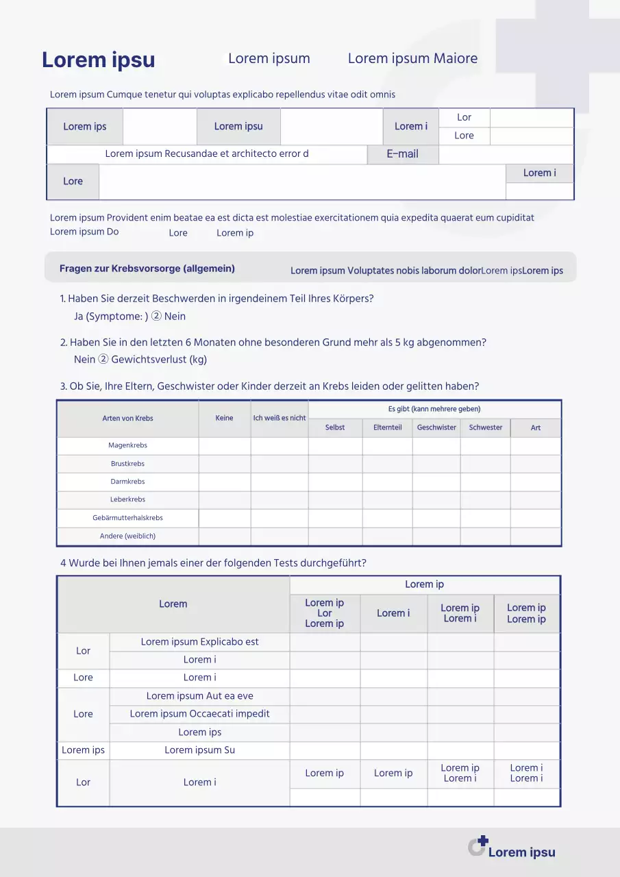 Grauer und marineblauer Fragebogen zur Krebsvorsorge