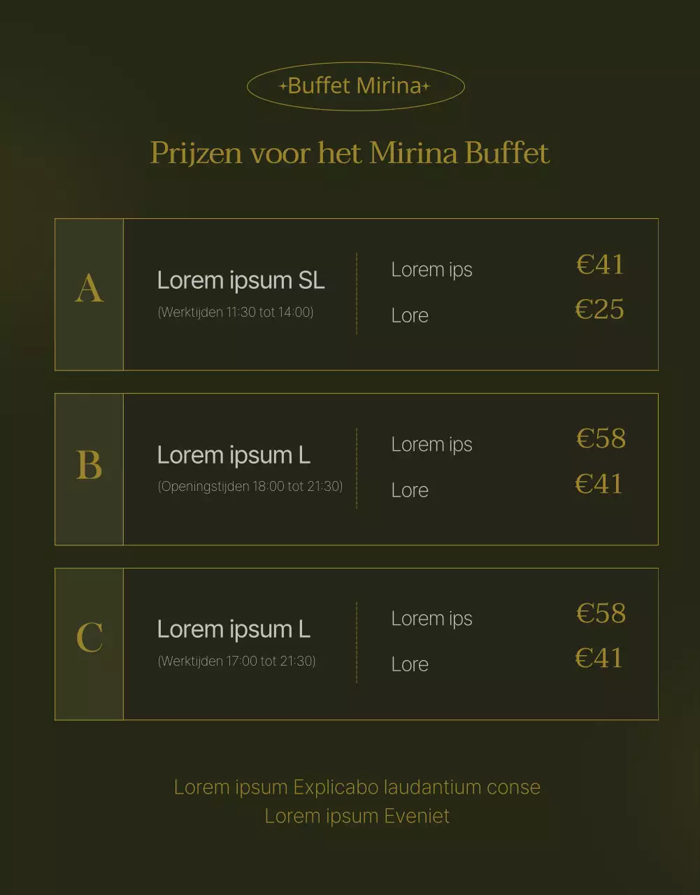 Promoot verfijnd dineren in hotels in donkergroen en goud