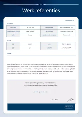 Marineblauwe, nette aanbevelingsbrief
