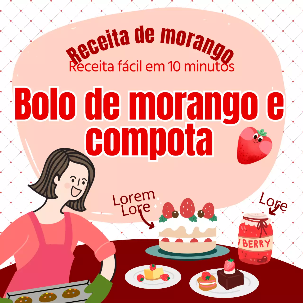 Destacar o título a vermelho para promover a receita de morango