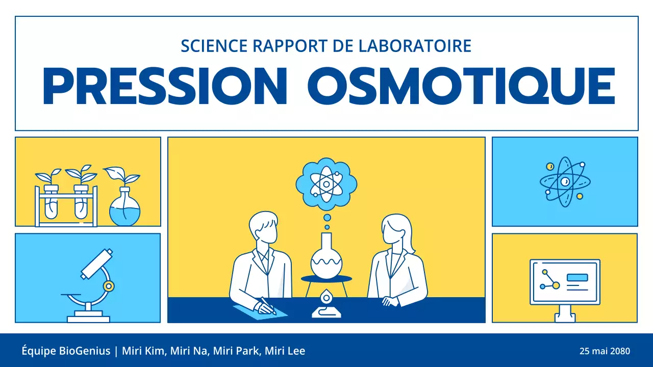 Illustration de lignes bleu clair et jaune thème de présentation propre pour les expériences scientifiques et les cours d'éducation