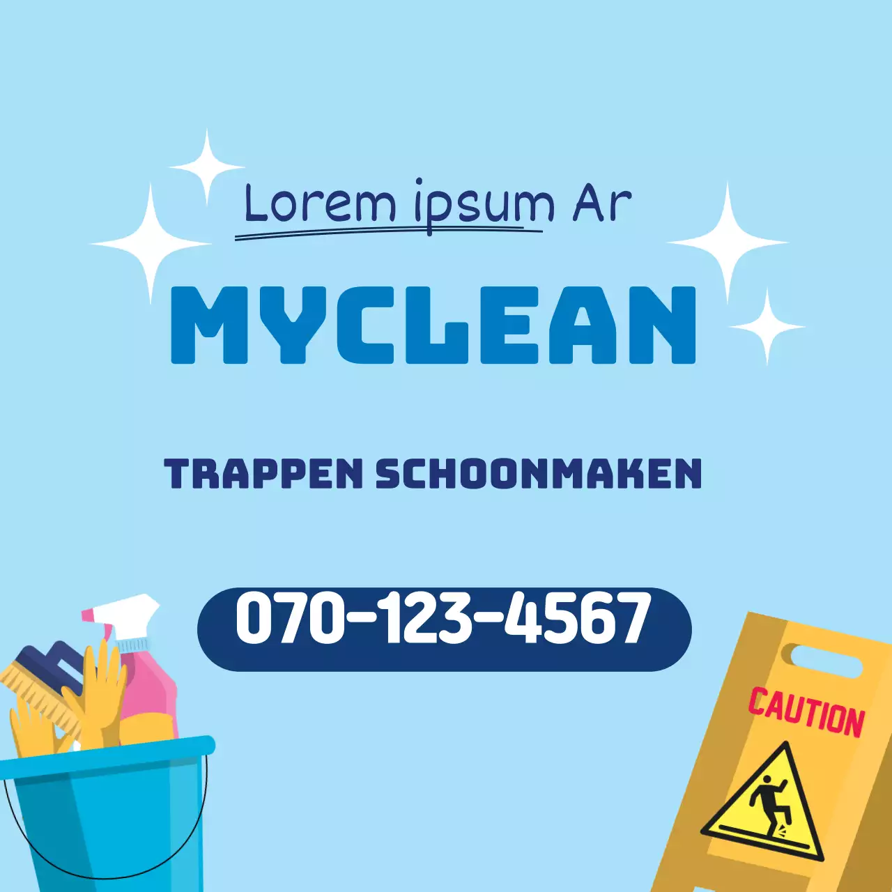 Blauwe illustratie ter promotie van een nette schoonmaakdienst