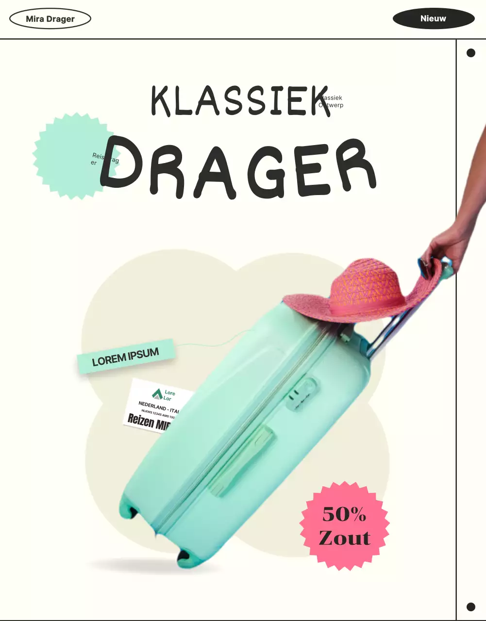 Promoot vakantiebagage met muntachtige, eenvoudige lijnen