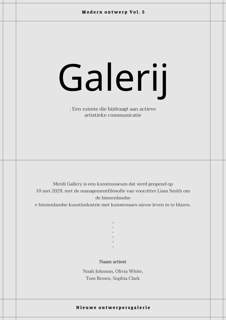 Introductie van de strakke conceptgalerie in licht gebroken wit en zwart