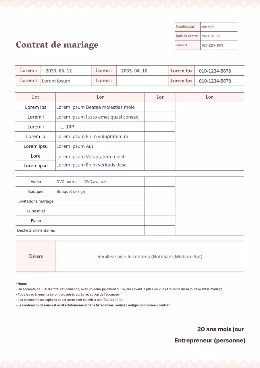 Un modèle de contrat de mariage simple et lisible aux couleurs pastel