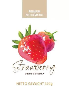 Simpel wit en simpel aardbeiensiroop productlabel ontwerp