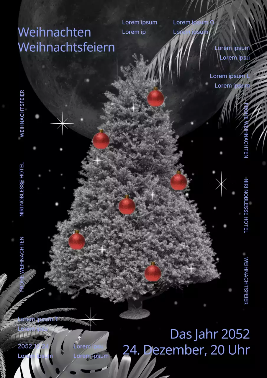 Schwarz-blaue Einladung zur Weihnachtsfeier zum Jahresende