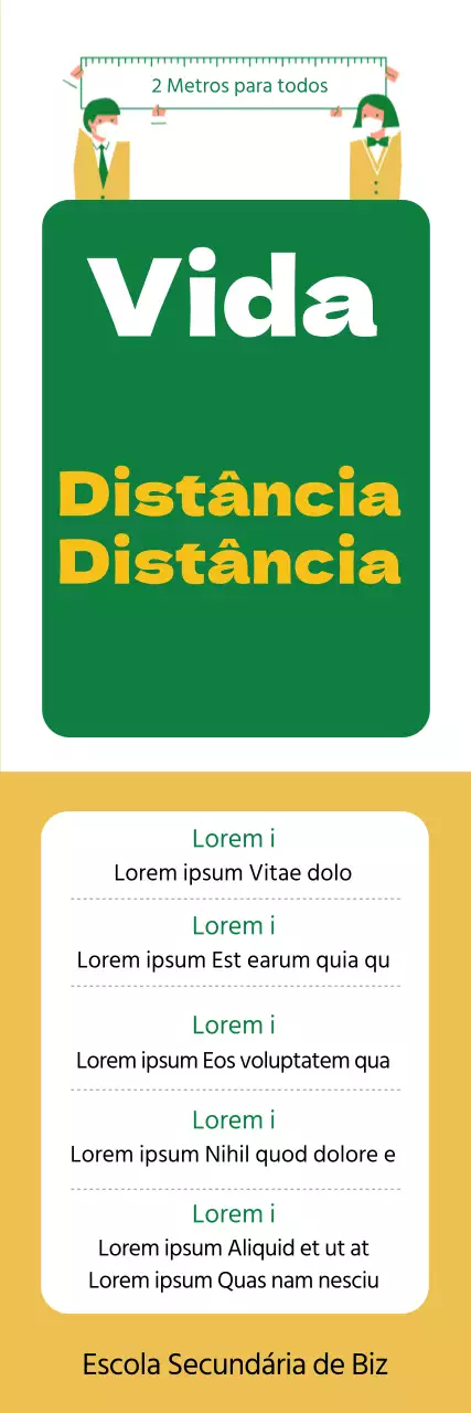Ilustração de um estudante giro verde e amarelo Guia para o distanciamento na vida quotidiana
