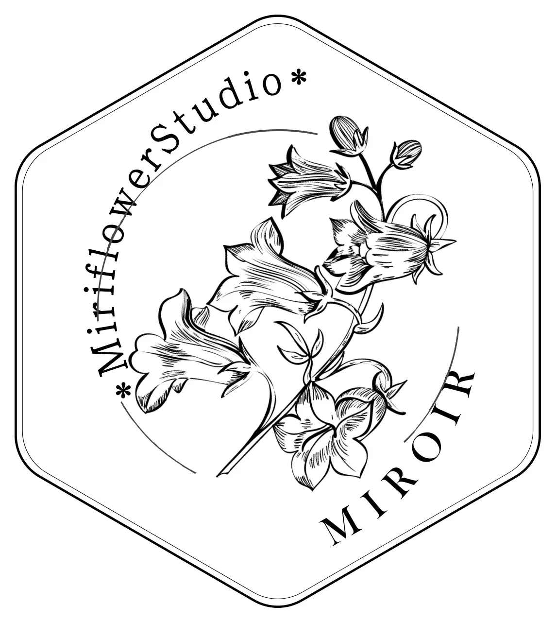 Insigne de fleuriste de style vintage avec une illustration de fleur au trait noir