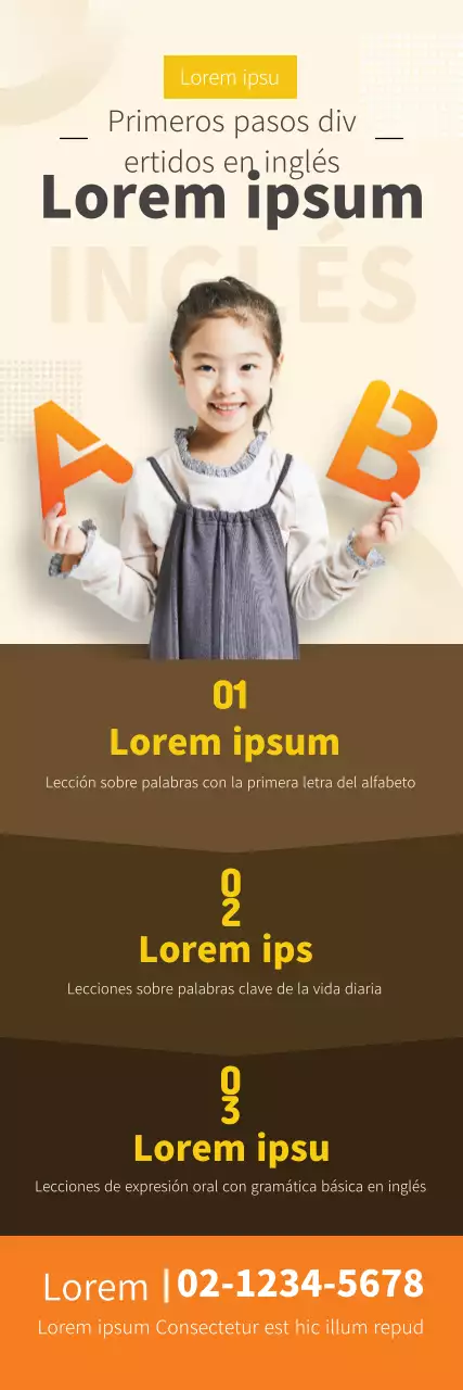 Foto texto naranja resaltado Aula de inglés limpia Promociona tu escuela