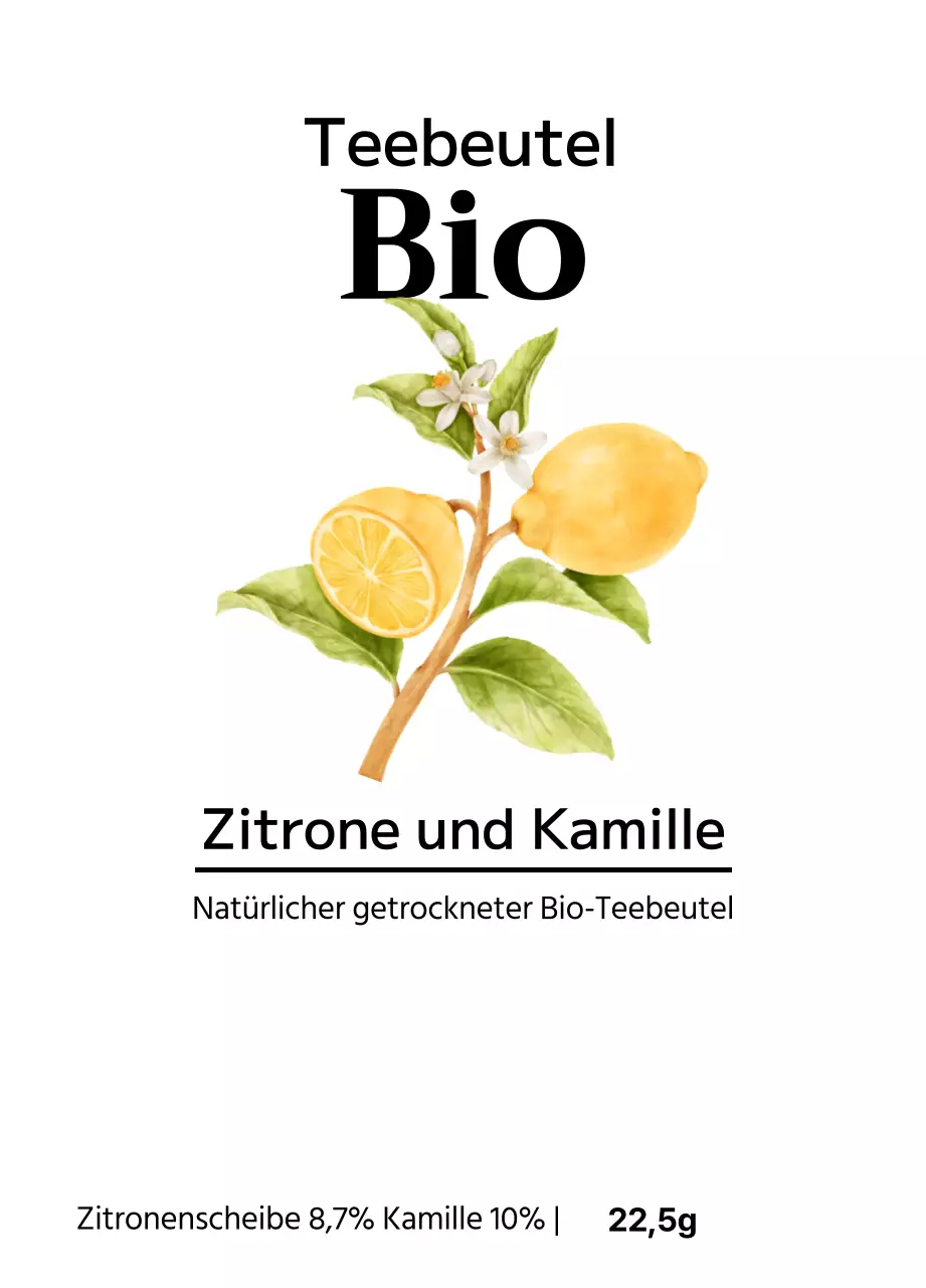 Bio-Früchteteebeutel mit Aquarellfruchtillustrationen