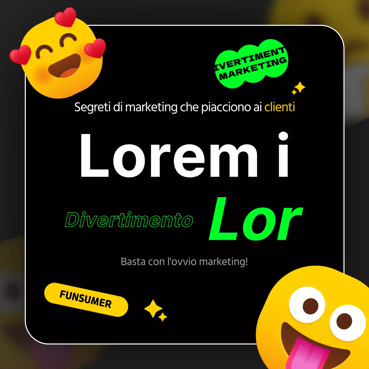 Punti emoji neri e fluorescenti per un marketing divertente