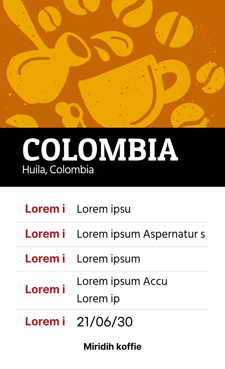 Kleurrijk Vintage Geïllustreerd Bonen Koffie Etiket Colombia