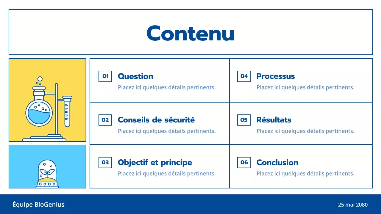 Illustration de lignes bleu clair et jaune thème de présentation propre pour les expériences scientifiques et les cours d'éducation