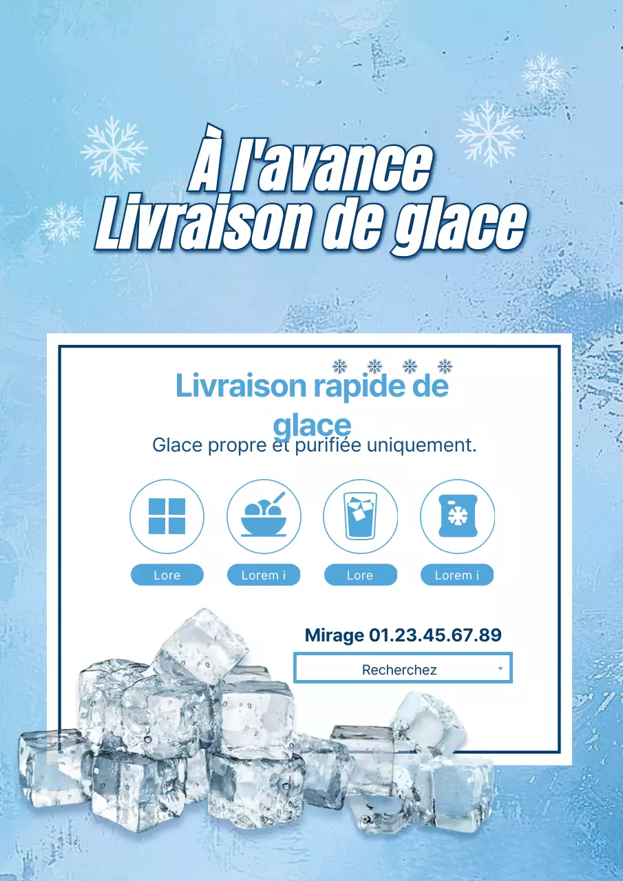 Promouvoir les ventes de livraison de glace avec un design simple, bleu clair et blanc