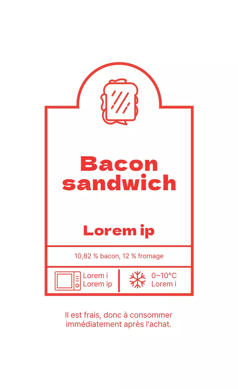 Étiquette alimentaire illustrée rouge pour sandwich