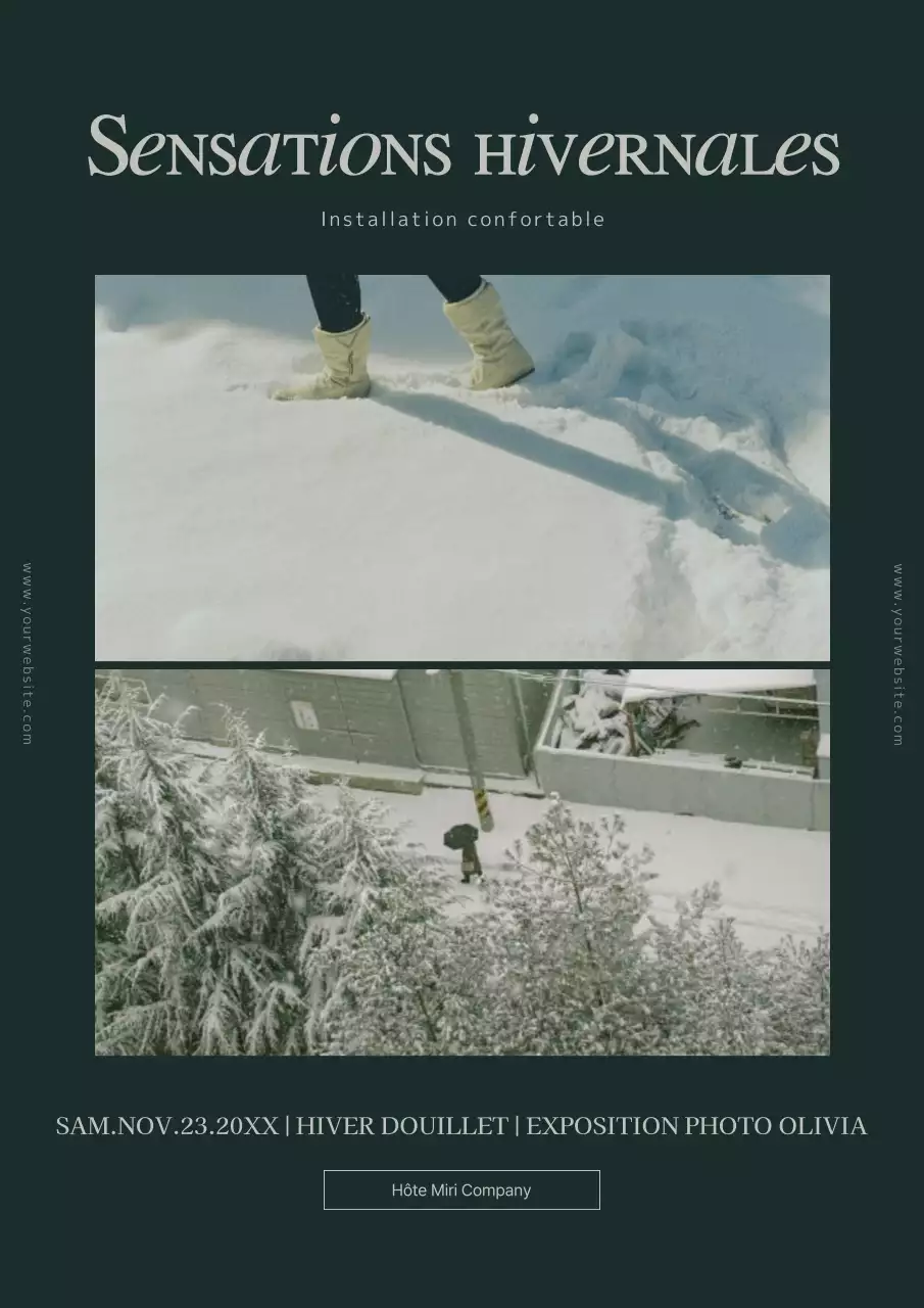 Poster vertical en vert et blanc sur l'émotionnel hamac d'hiver et la neige