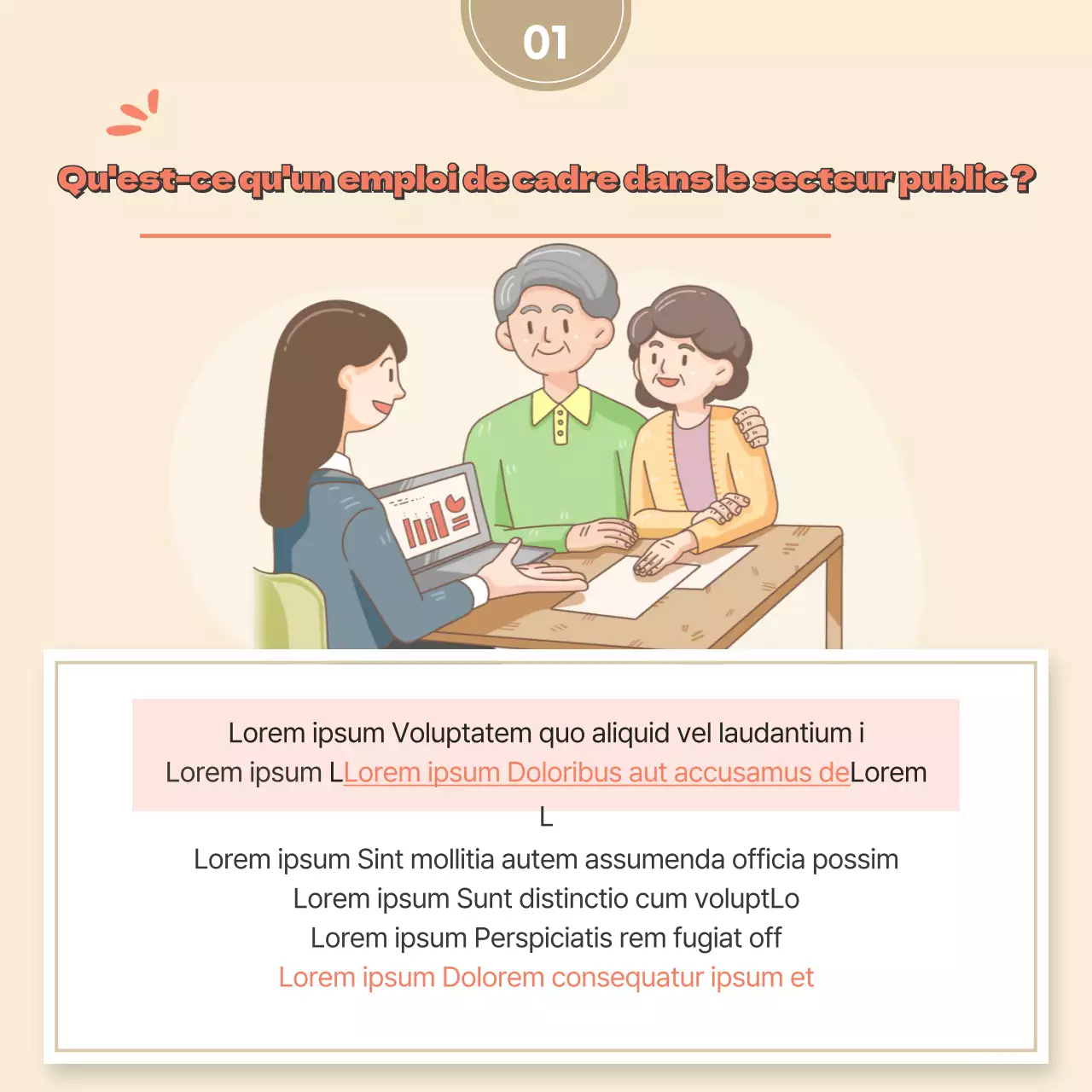 Beige illustration concept travail public personnes âgées emploi recrutement cardNews