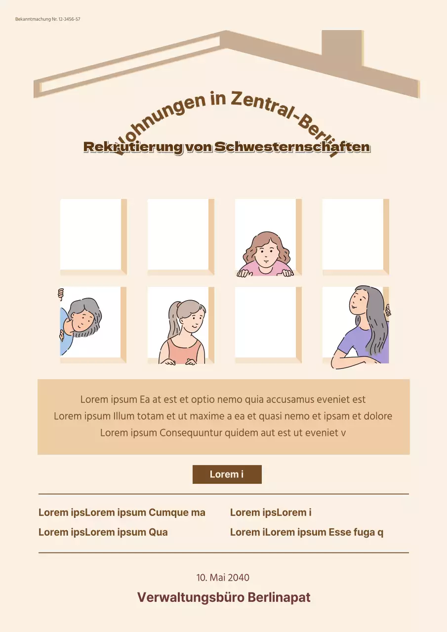 Eine Rekrutierungsanzeige für eine beige-braune Studentenverbindung.