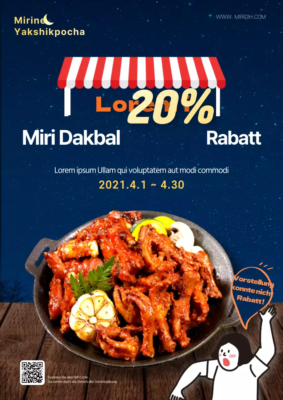 Yakitori-Laden mit marineblauem Nachthimmel und Fotos von Lebensmitteln zur Feier seiner Eröffnung