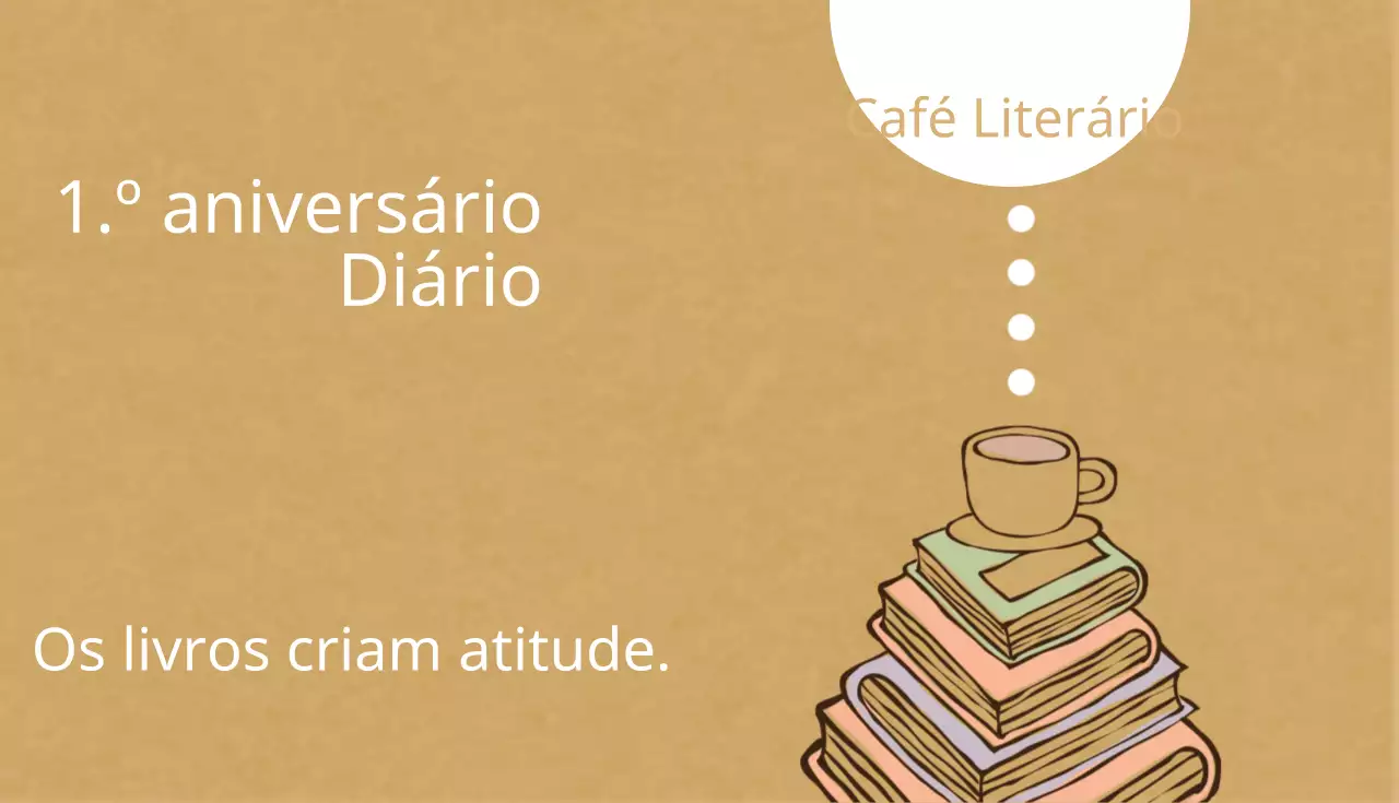 Cartão de carimbo de café de inspiração vintage com ilustração de livro e chávena castanhos