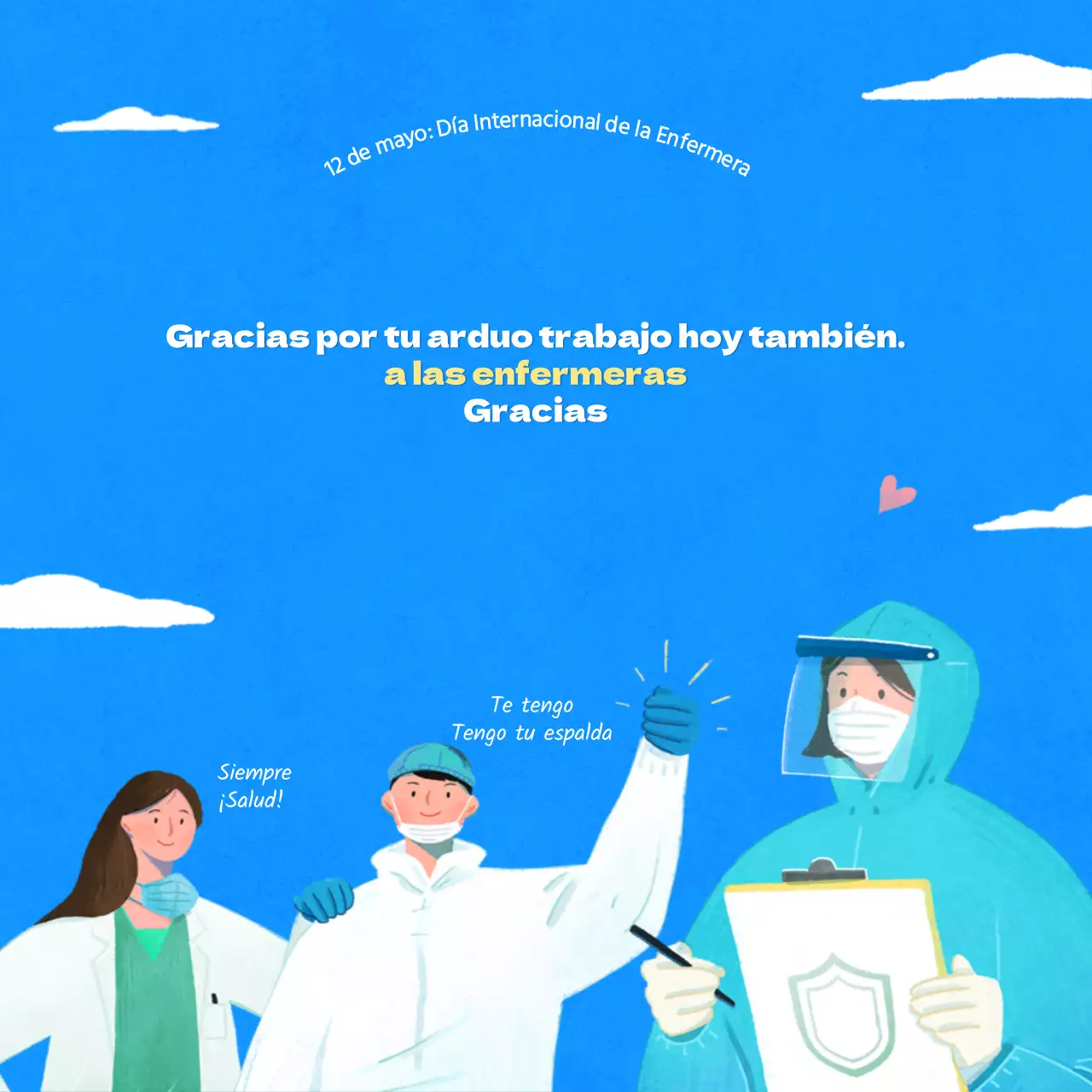 Póster de agradecimiento por el Día Internacional de la Enfermera con fondo de cielo azul