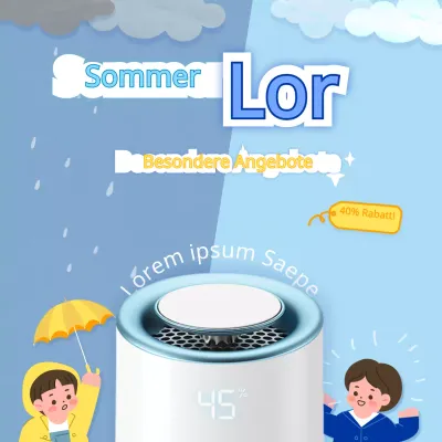 Blaue und gelbe Regenzeit Luftentfeuchter Verkauf Veranstaltung