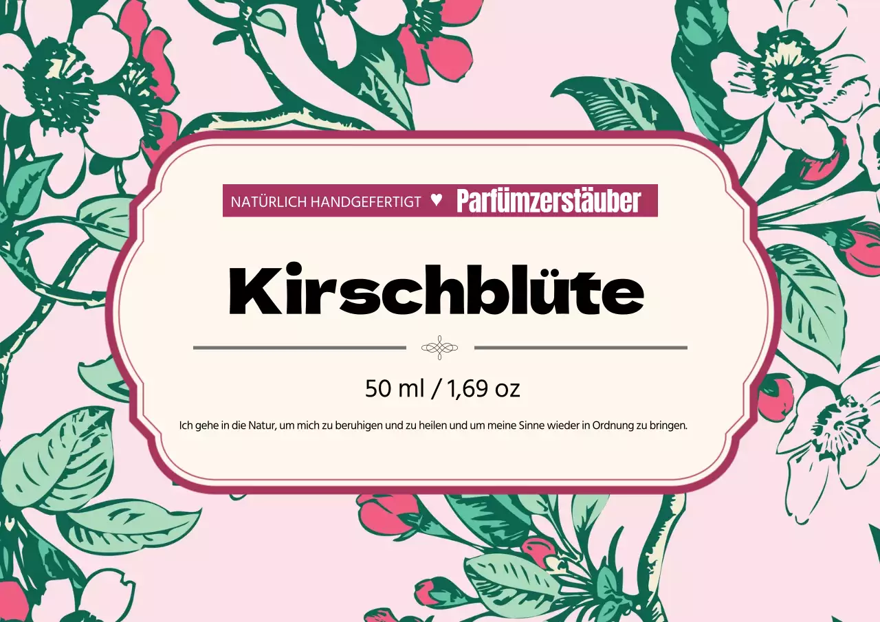 Vintage Parfüm Etikett mit rosa Illustration