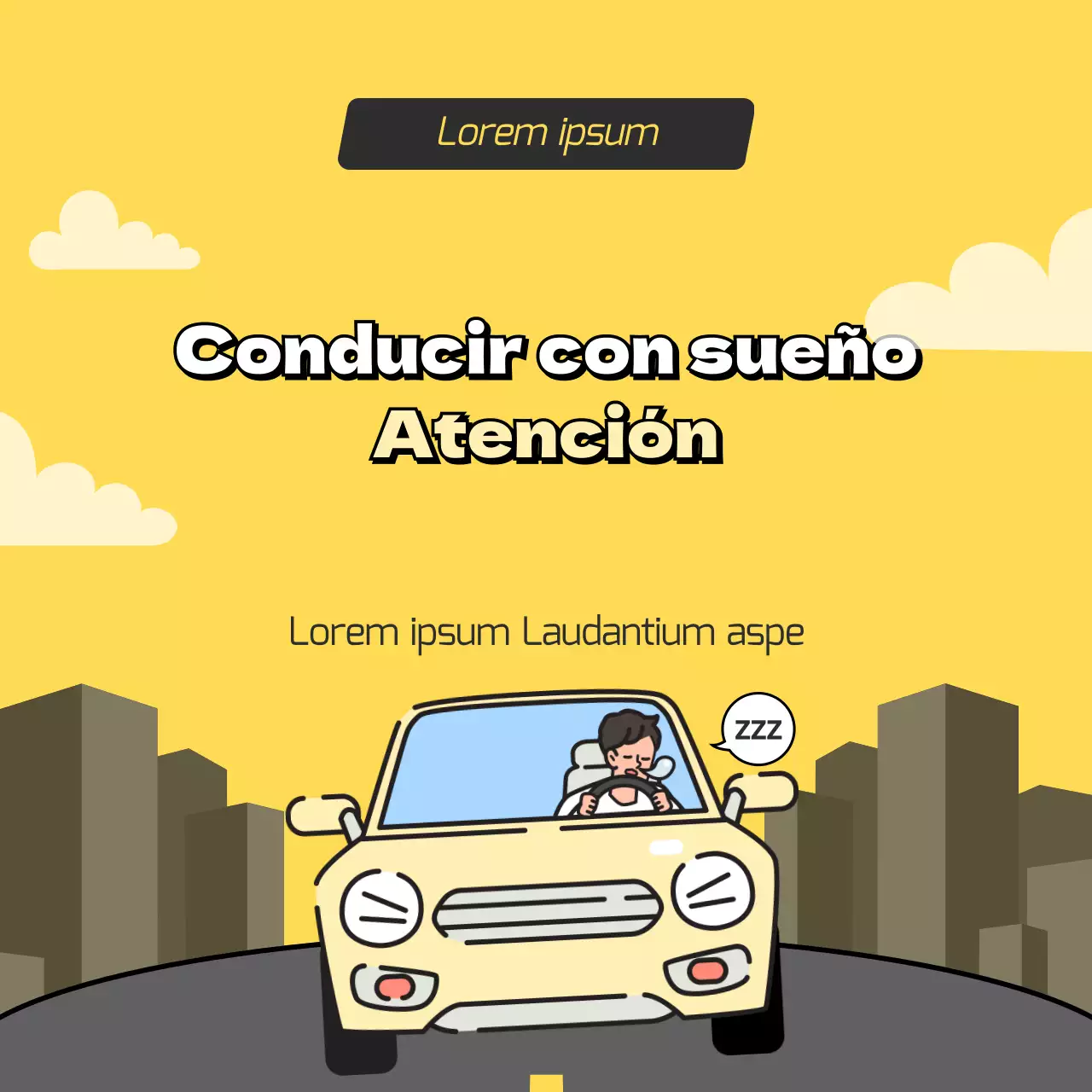 Concepto de ilustración de conducción somnolienta en amarillo y gris