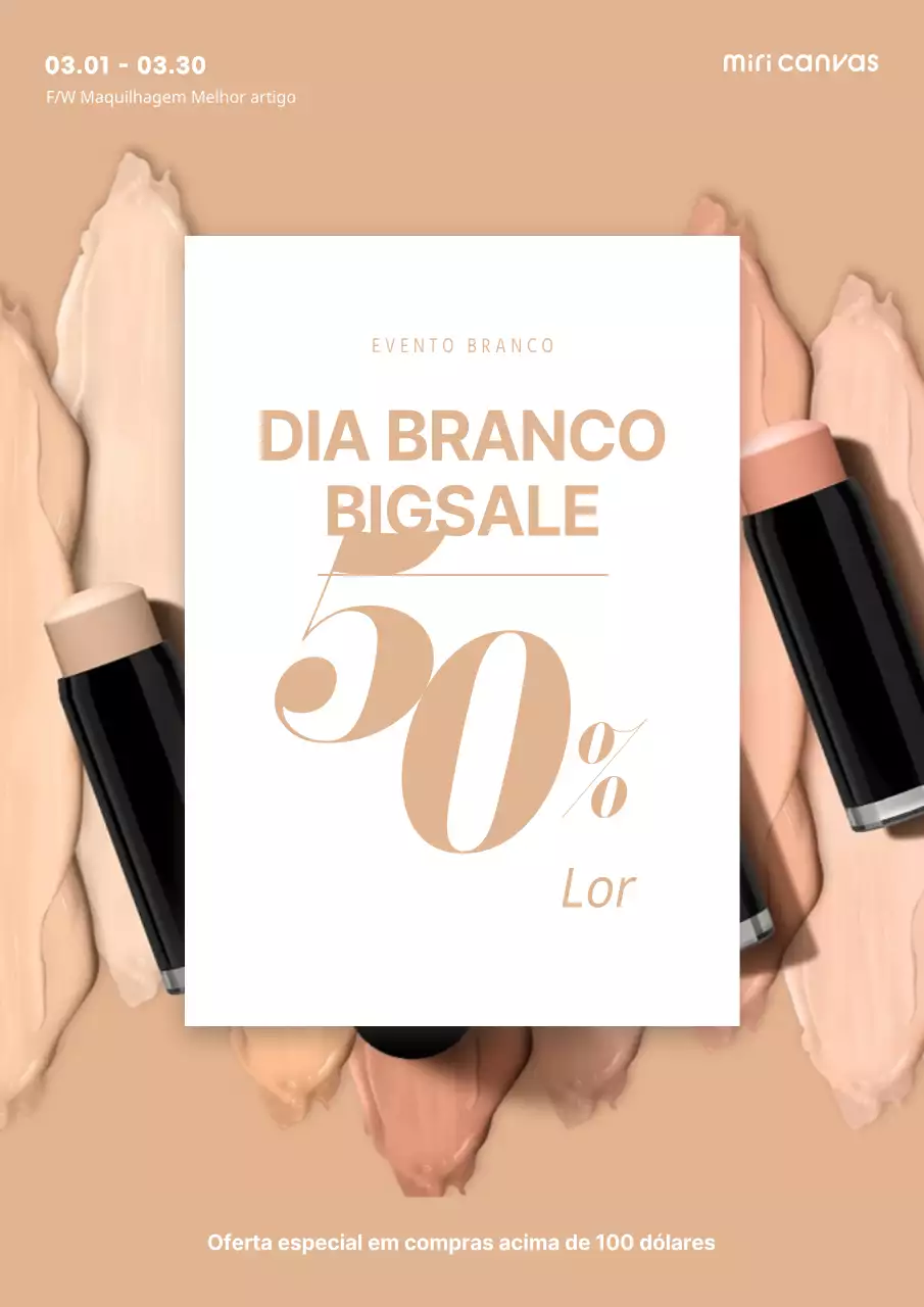 Um dia branco e limpo Venda de beleza em ocre e branco Cosméticos Maquilhagem Venda