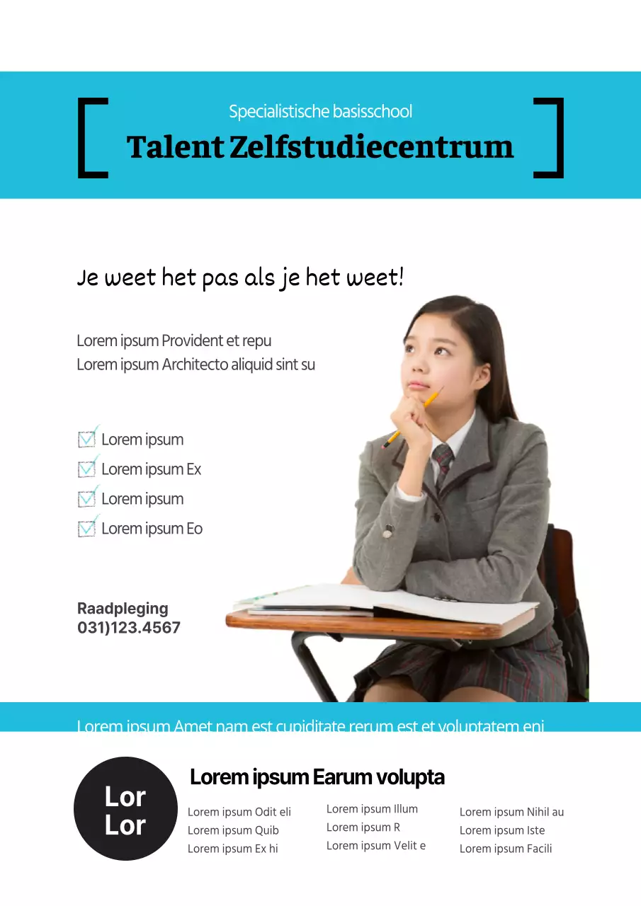 Een gespecialiseerde kleuterschool promoten met gele en blauwe afbeeldingen van studerende kinderen