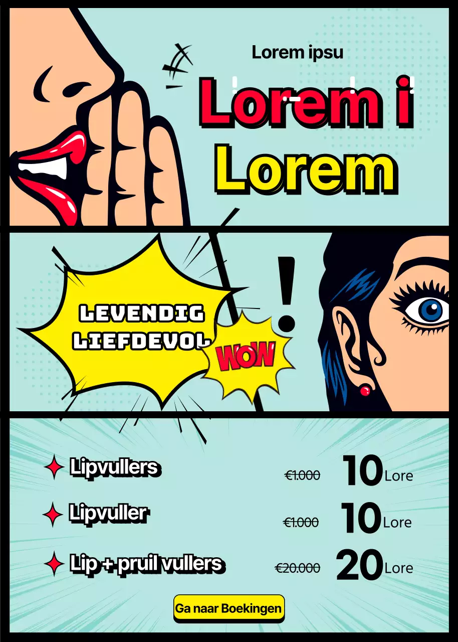 Een speciale tentoonstelling van lipvullers met een blauw en geel cartoonconcept