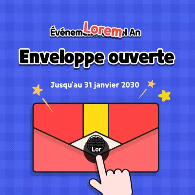 Enveloppe de l'événement du Nouvel An - carrés de médias sociaux en bleu et rouge