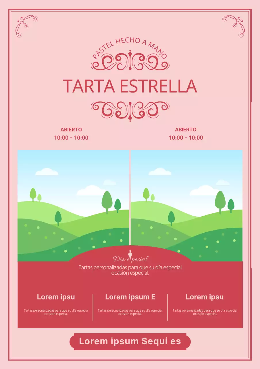 Promocione el menú de una pastelería con lujosas curvas y líneas en rosa.