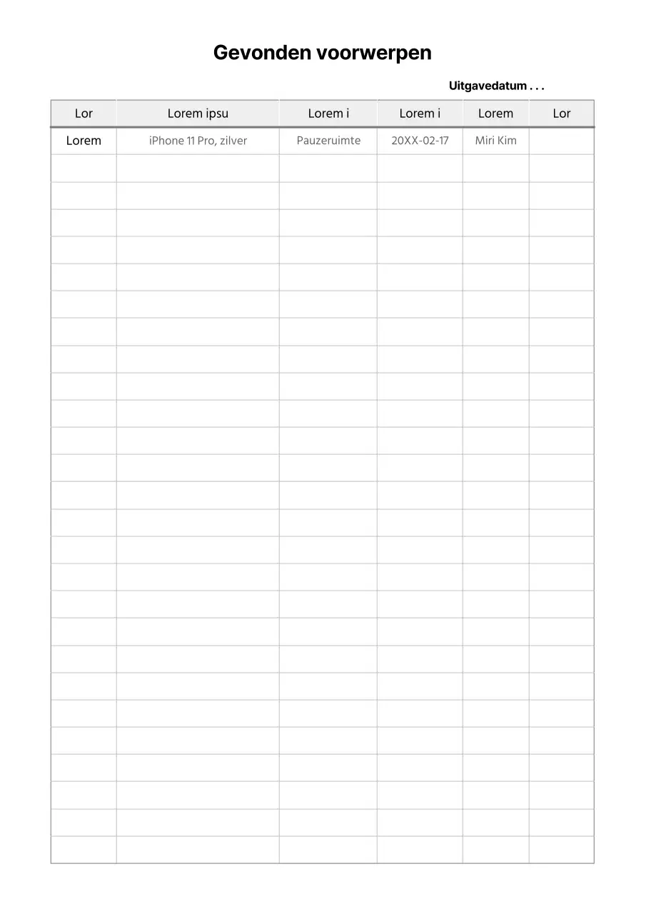 Basisdocumentatiesjabloon voor gevonden voorwerpen