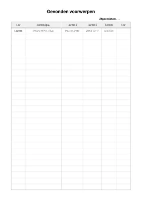 Basisdocumentatiesjabloon voor gevonden voorwerpen