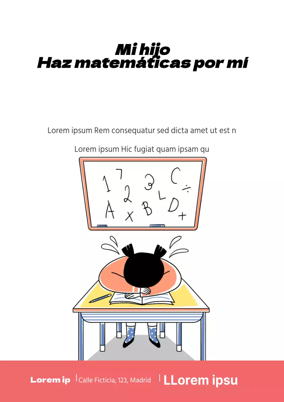 Promociona una escuela infantil de matemáticas con una ilustración de un niño rosa llorando