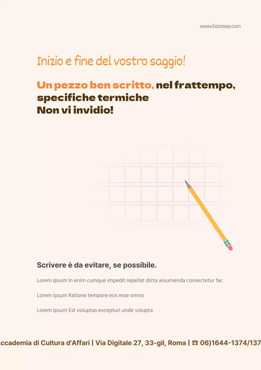 Promuovere una scuola di saggistica con un'illustrazione arancione di strumenti di scrittura