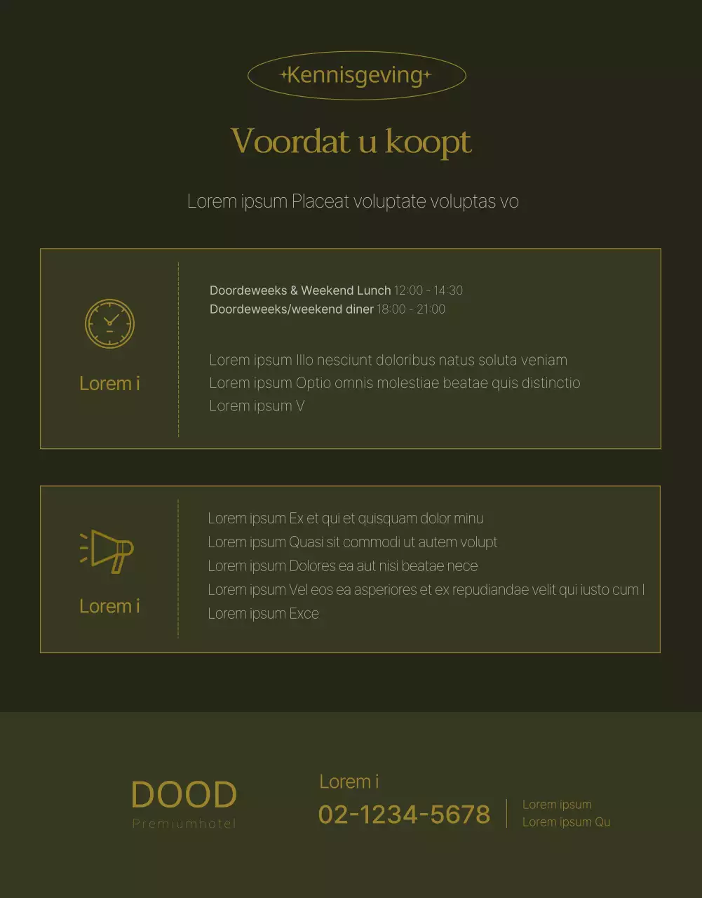 Promoot verfijnd dineren in hotels in donkergroen en goud
