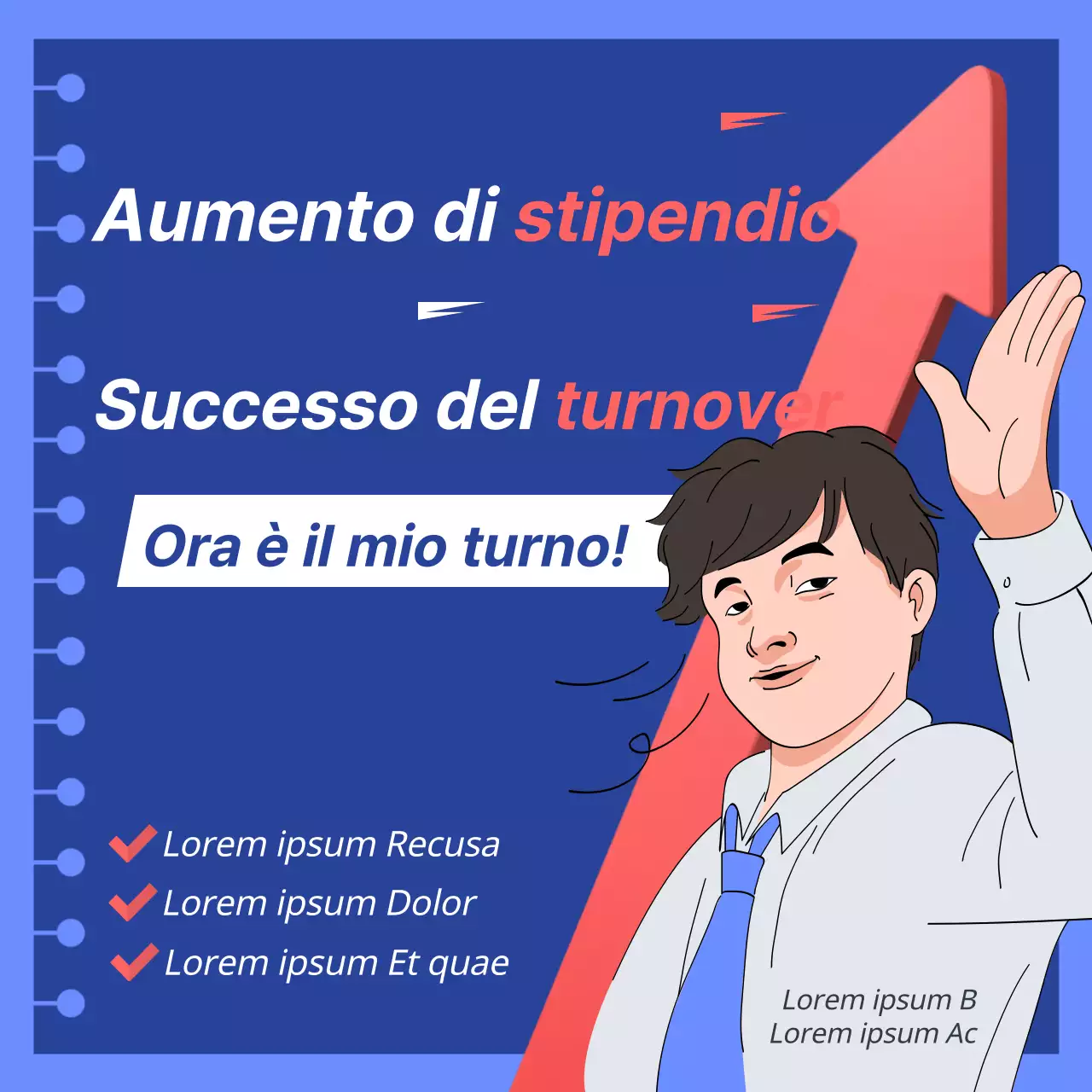 Promuovete le vostre credenziali professionali con evidenziazioni di testo in blu e rosso.
