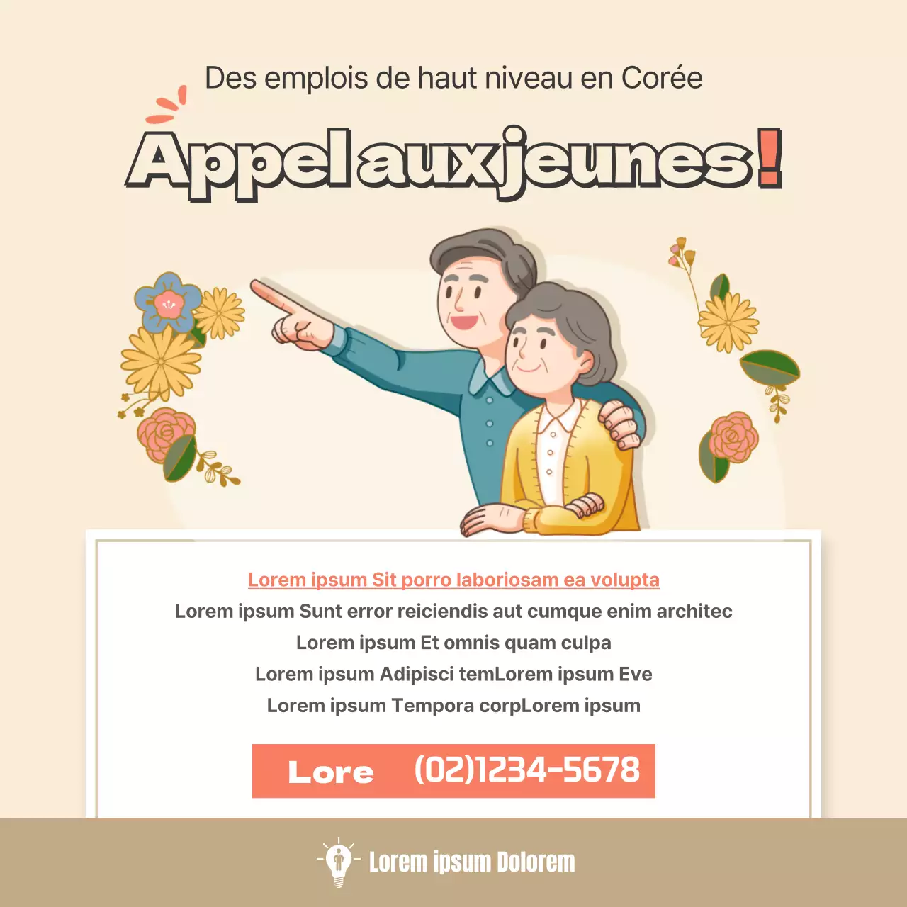 Beige illustration concept travail public personnes âgées emploi recrutement cardNews