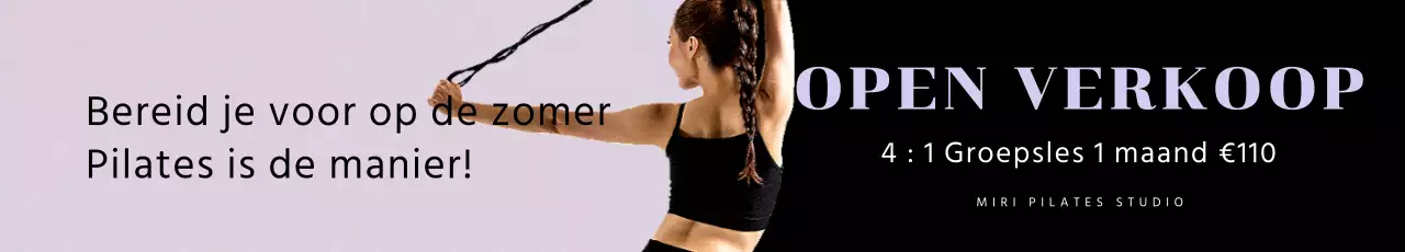 Bied korting op een Pilates-les met een foto van een vrouw in mauve.