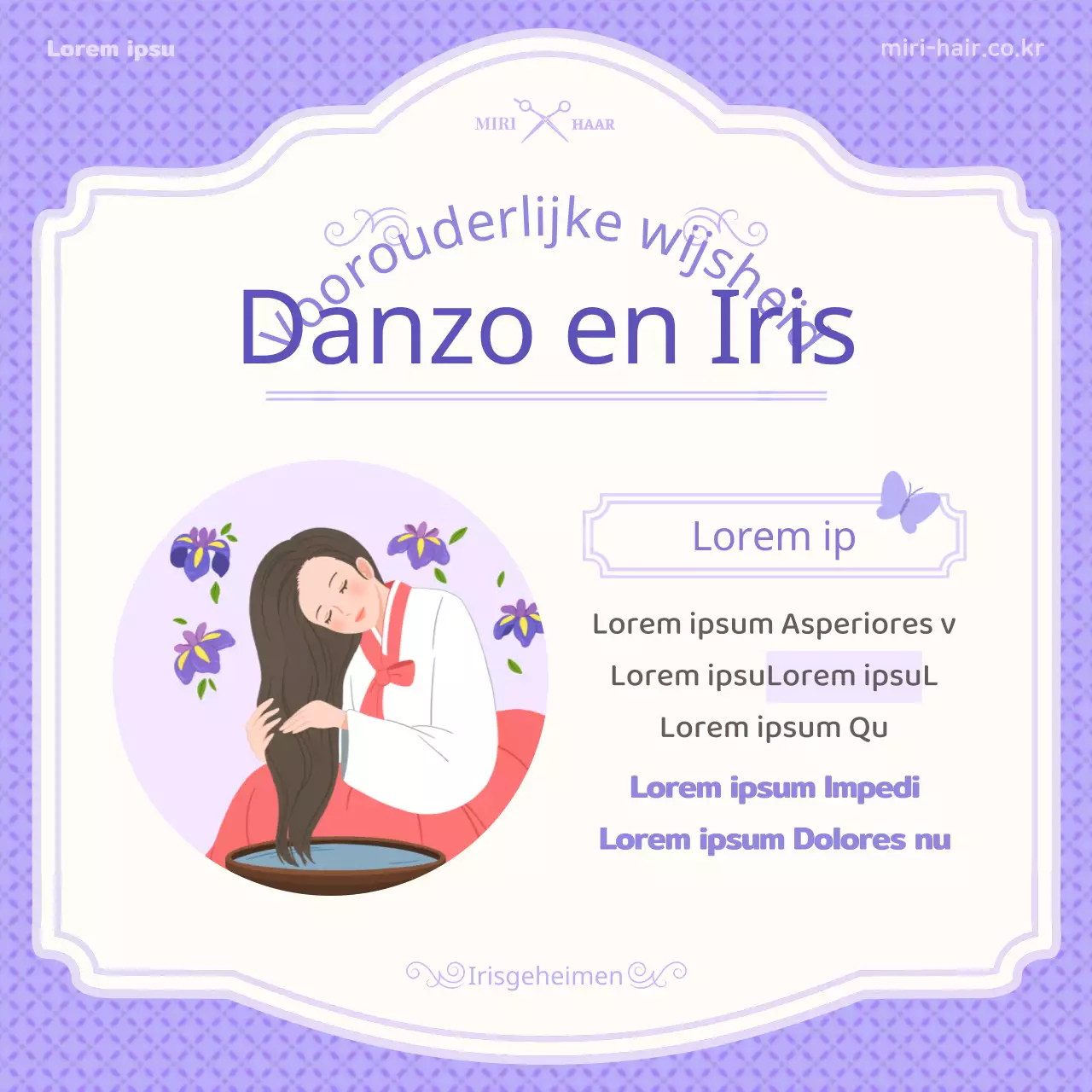 Introductie van het paarse illustratieconcept van tan'o en irisinformatie